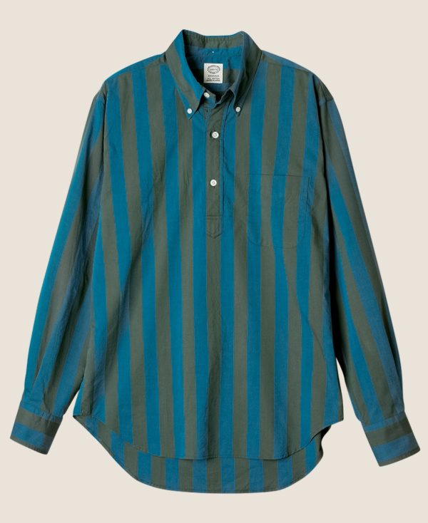Vintage Ivy Olive green and Blue Stripe Popover